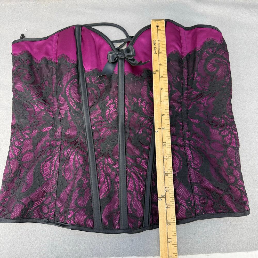 Shirley Of Hollywood Women's Corset 38 Dark Burgundy Black Lace Lingerie EUC - Picture 8 of 8